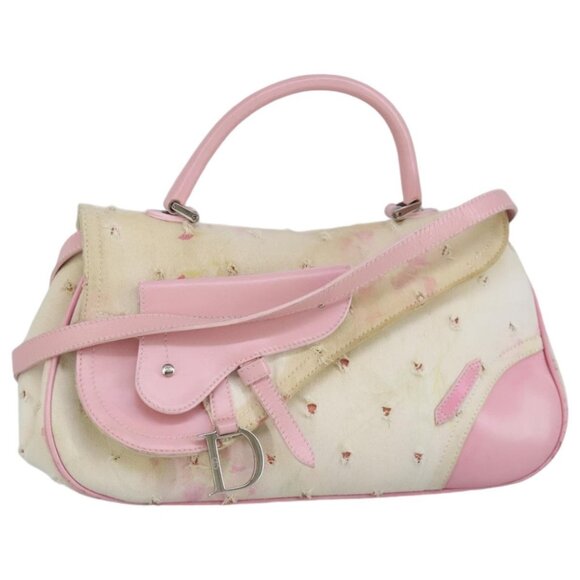 Christian Dior Hand Bag Canvas 2way Beige Silver Auth - Picture 1 of 16